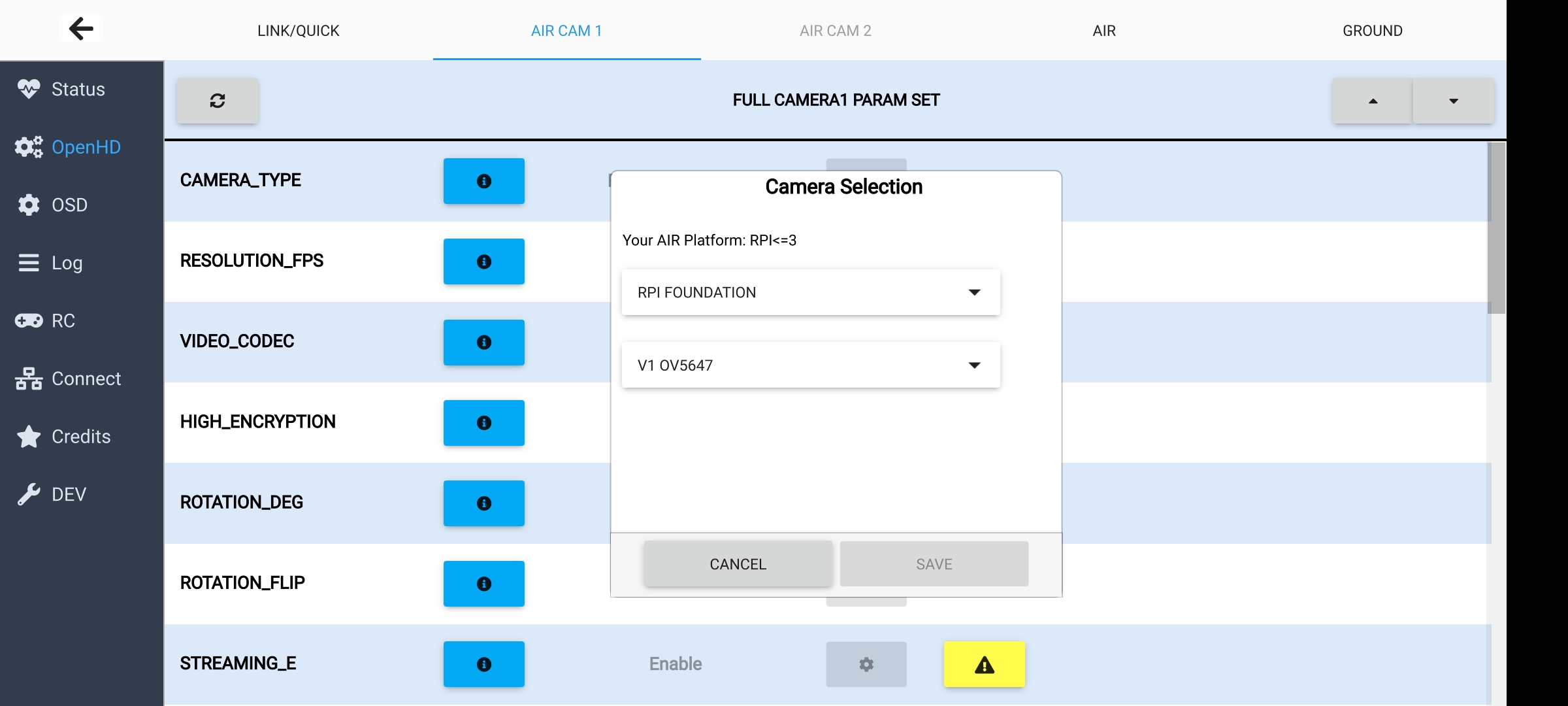 Camera selection